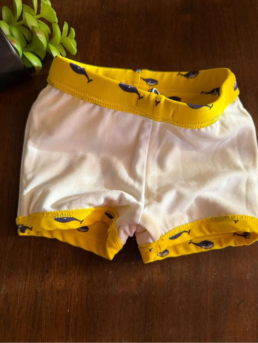 Janie &Jack Blue Whales on Yellow background Baby Swim Bottoms Size 0-3 months